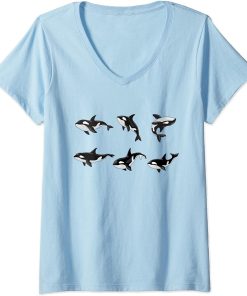 Womens Men Women Happy Orcas Killer Whale Cute Orca Lover V-Neck T-Shirt