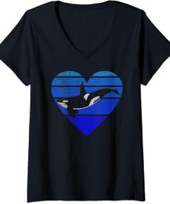 Womens Orca Killer Whale Retro Vintage Animal Lover Love Orcas V-Neck T-Shirt