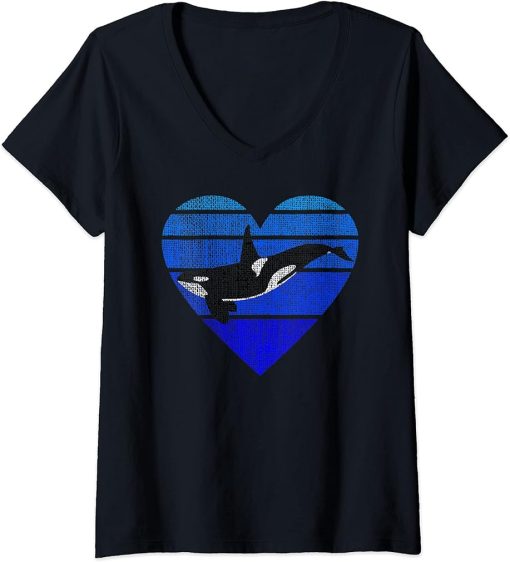 Womens Orca Killer Whale Retro Vintage Animal Lover Love Orcas V-Neck T-Shirt