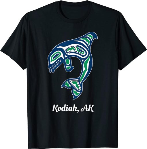 Blue Green Native American Kodiak AK Orca Killer Whale T-Shirt